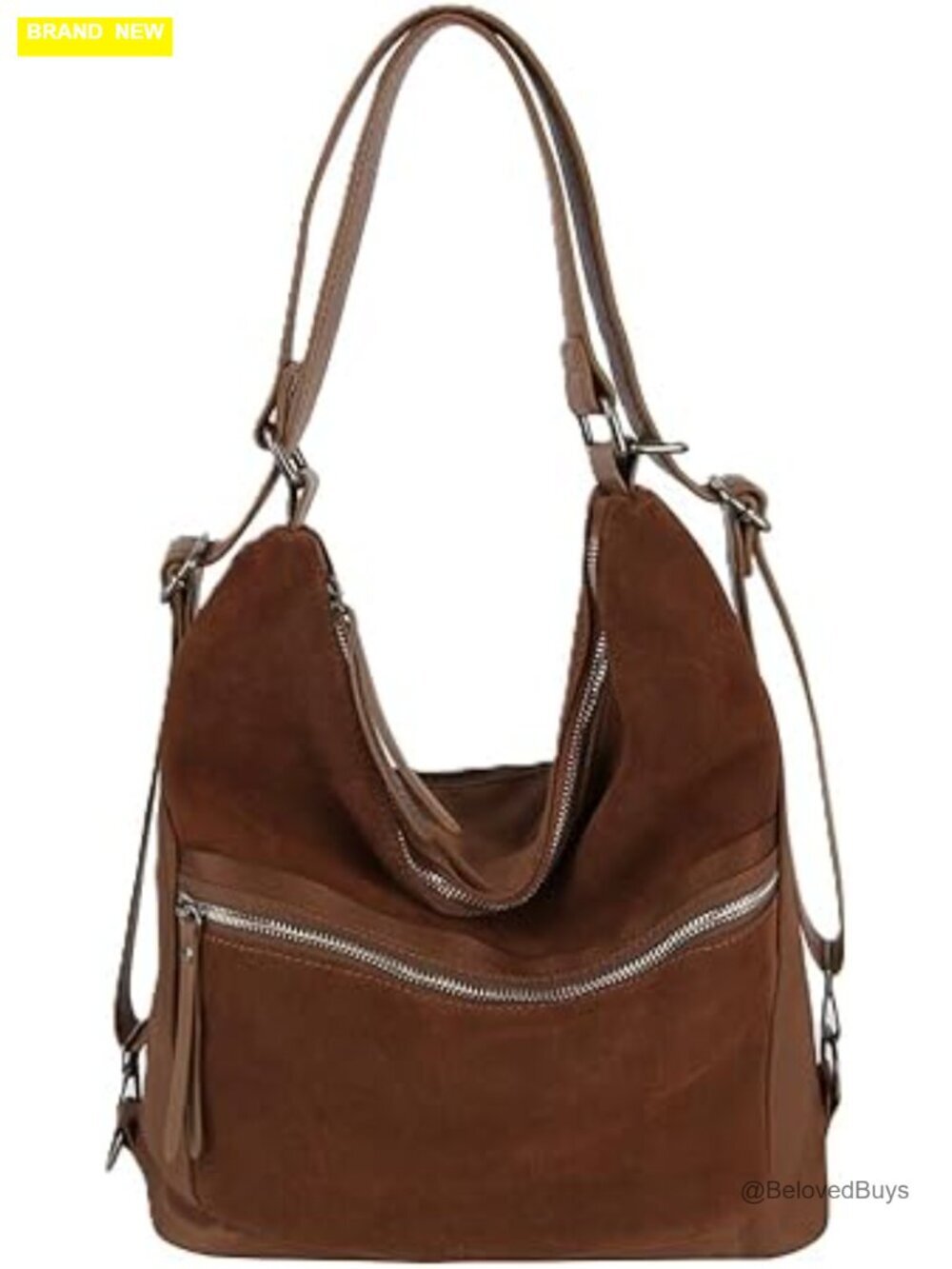 Convertible Shoulder Hobo Backpack Vegan Suede Travel Bag